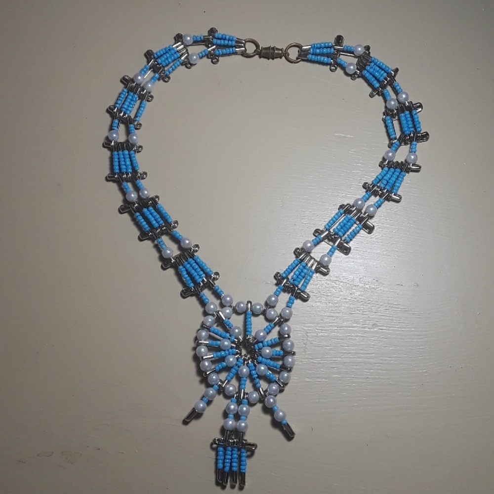 Safety pin handmade seed bead necklace